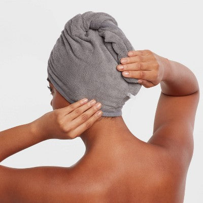 2pk Microfiber Bath Hair Wrap Set Gray - Room Essentials™