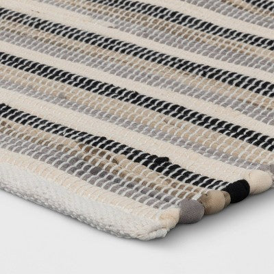  2'6"x4' Handloom Striped Woven Accent Rug Black/Gray - Room Essentials™: Entryway Rug, Indoor Use, Rug Pad Recommended