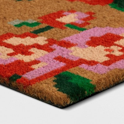  1'4"x2'4" Floral Coir Doormat Red/Pink - Room Essentials™