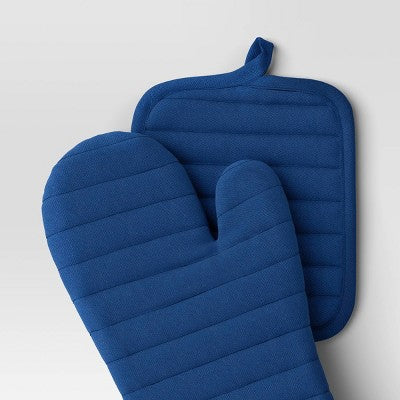  7pc Starter Kitchen Textile Set Dark Blue - Room Essentials™: Dish Towels, Hot Pads & Oven Mitts, Pot Holders, Kitchen Towels