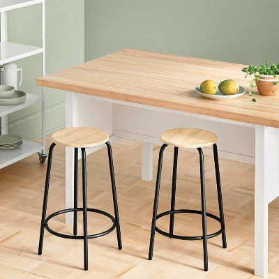  Set Of 2 24" Wood With And Metal Base Backless Counter Height Barstool Stool Natural - Room Essentials™