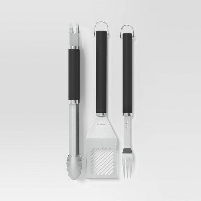  3pc Stainless Steel Grill Tool Set With Handles Light Silver - Room Essentials™: BBQ Accessories, Polypropylene Grip, No Assembly Required