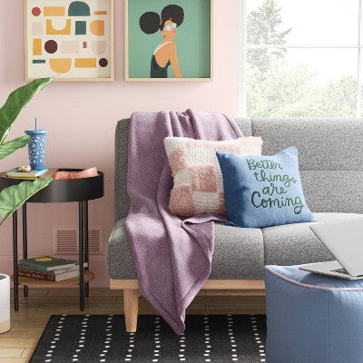  'Better Things Are Coming' Embroidered Cotton Square Throw Pillow Blue - Room Essentials™