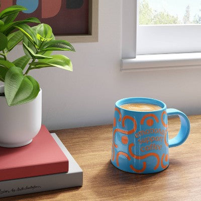  16oz Stoneware Emotional Support Coffee Mug Blue - Room Essentials™: Microwave & Dishwasher Safe Drinkware