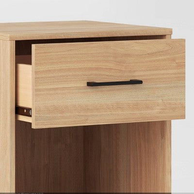  Mixed Materials Wood And Metal Nightstand Updated Base Natural Wood - Room Essentials™
