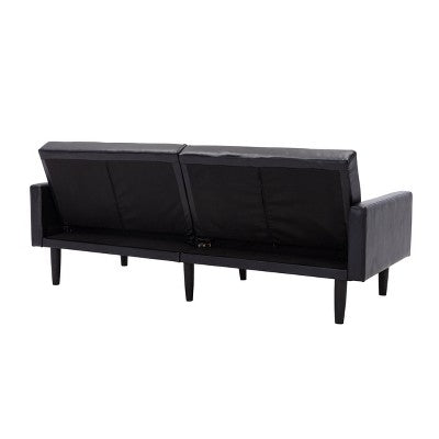  Faux Leather Futon Sofa With Arms Black - Room Essentials™