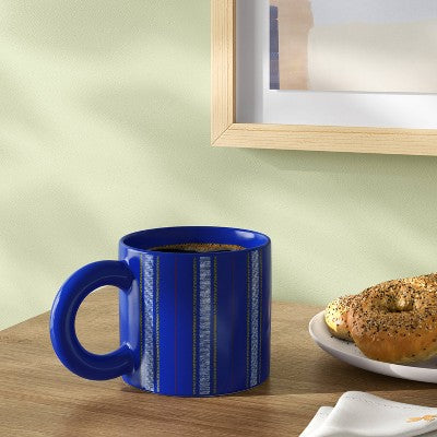  16oz Stoneware Piecemeal Horizontal Striped Mug Candid Cobalt - Room Essentials™